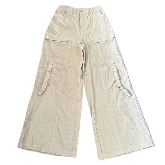 Super Wide Extra Baggy Cargo Punk Corduroy Neutral Cream High Waisted Pants - Picture 8 of 9